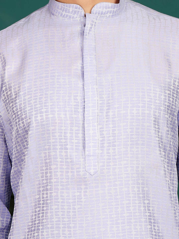Light Violet-Silver Woven Jacquard Art Silk Straight Kurta