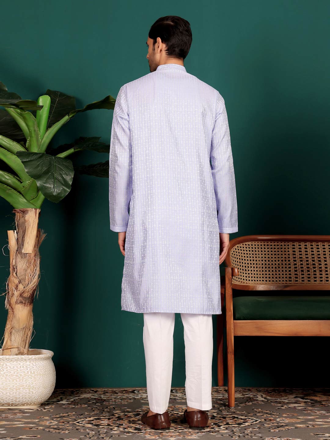 Light Violet-Silver Woven Jacquard Art Silk Straight Kurta