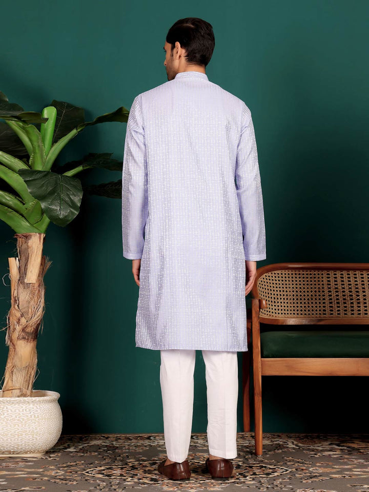 Light Violet-Silver Woven Jacquard Art Silk Straight Kurta