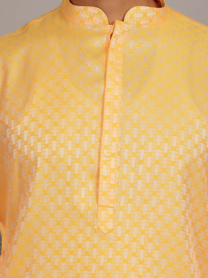 Turmeric Yellow-Silver Woven Jacquard Art Silk Straight Kurta