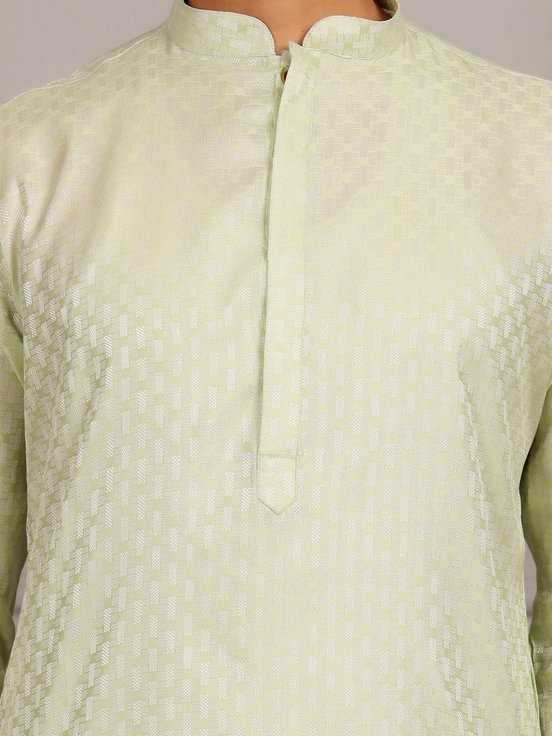 Pastel Green-Silver Woven Jacquard Art Silk Straight Kurta