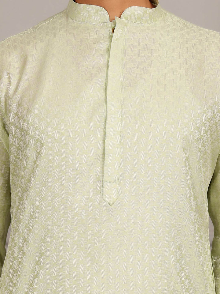Pastel Green-Silver Woven Jacquard Art Silk Straight Kurta