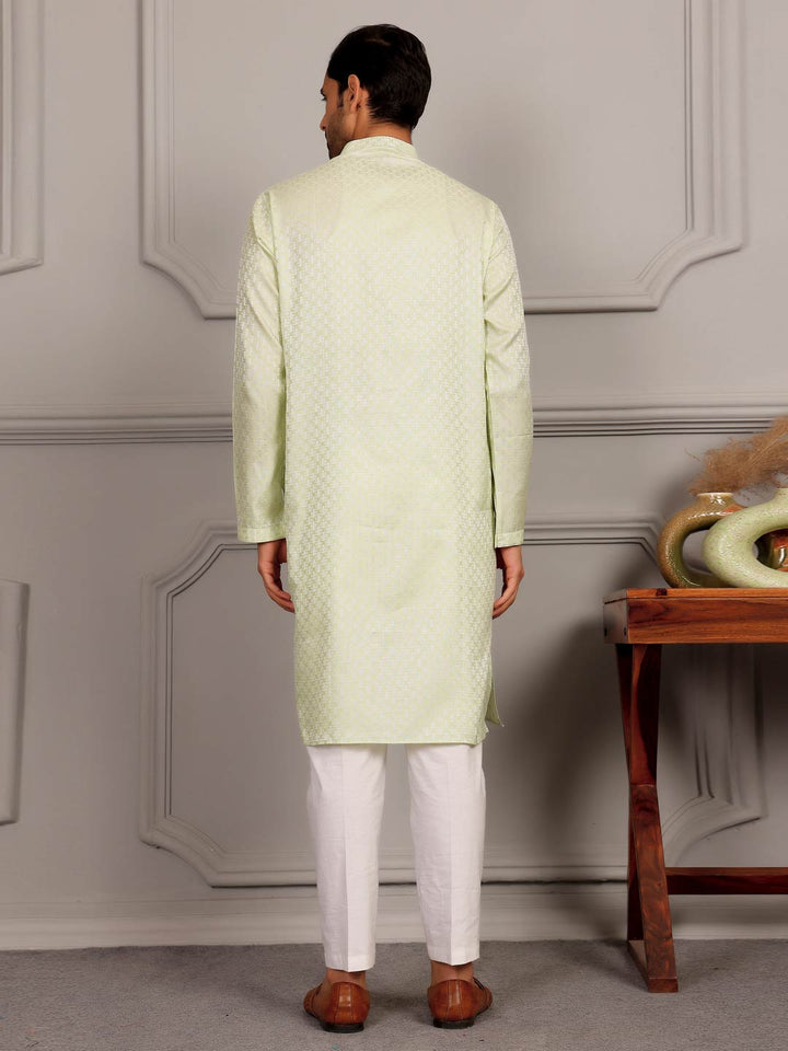 Pastel Green-Silver Woven Jacquard Art Silk Straight Kurta