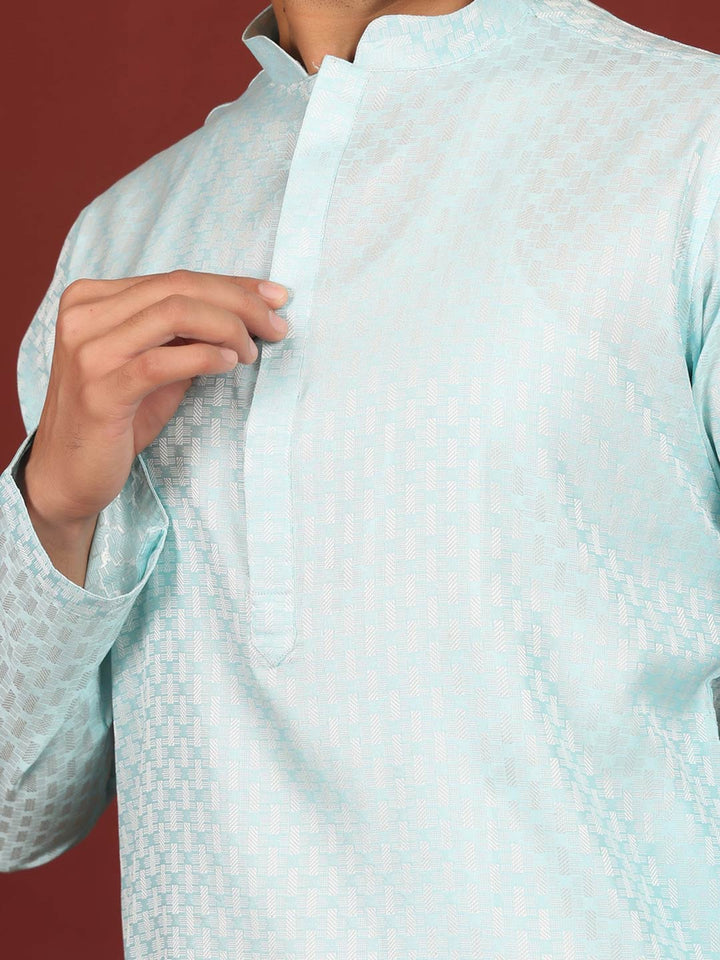 Ice Blue-Silver Woven Jacquard Art Silk Straight Kurta
