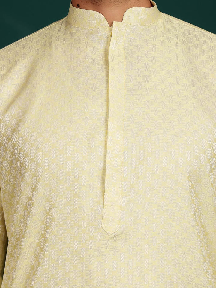 Light Yellow-Silver Woven Jacquard Art Silk Straight Kurta