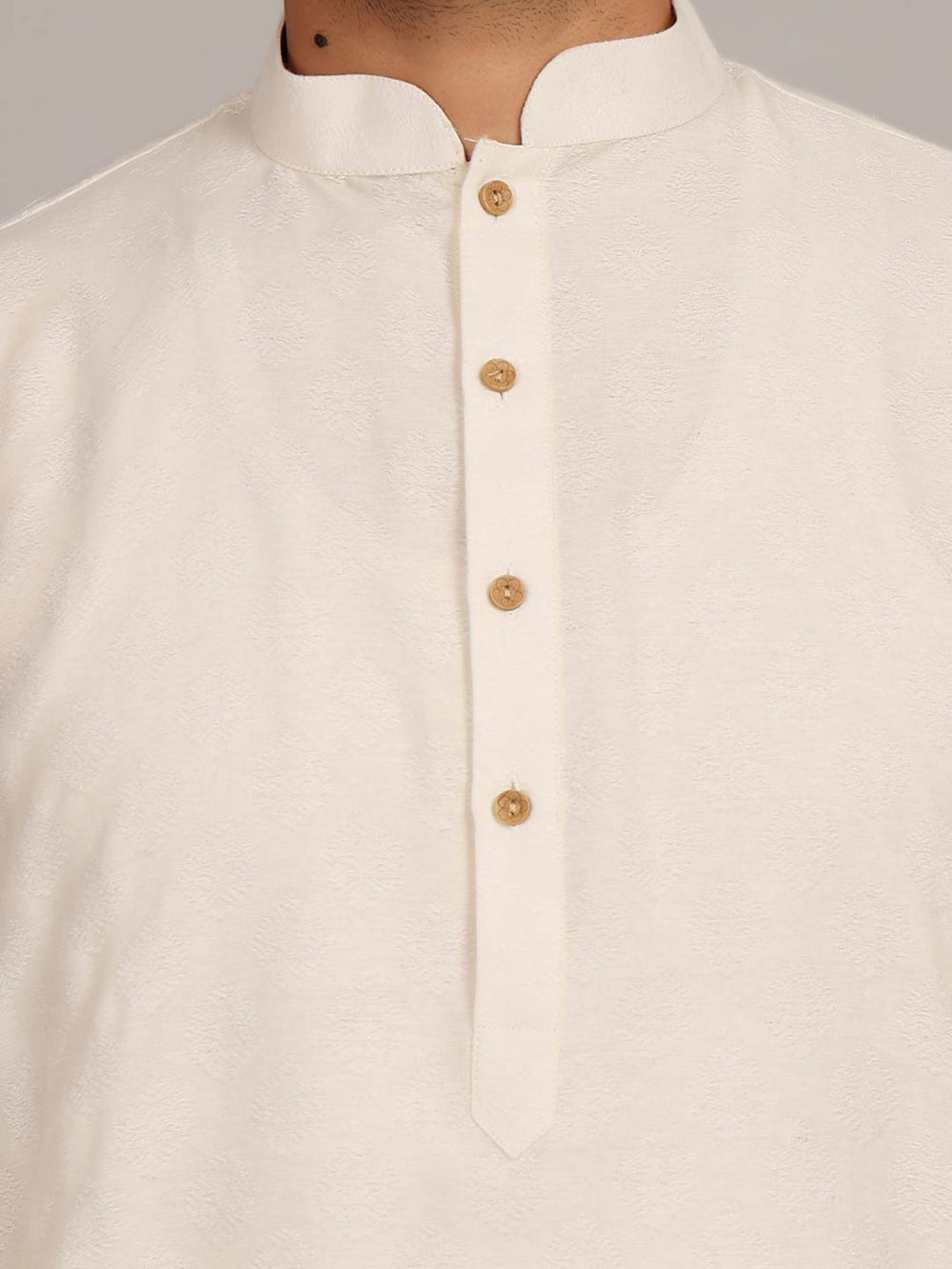 Off-White Self Design Woven Jacquard Cotton Straight Kurta – Off-White