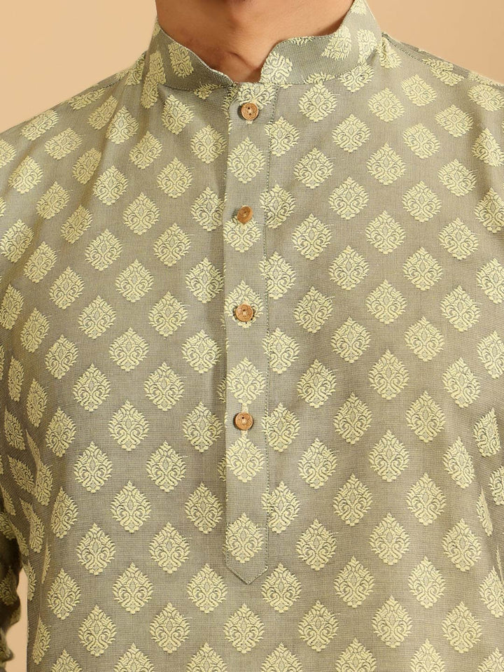 Green Self Design Woven Jacquard Cotton Straight Kurta
