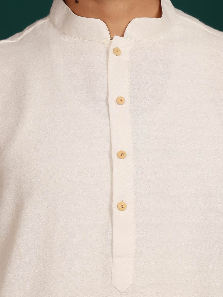 Cream Self Design Woven Jacquard Cotton Straight Kurta