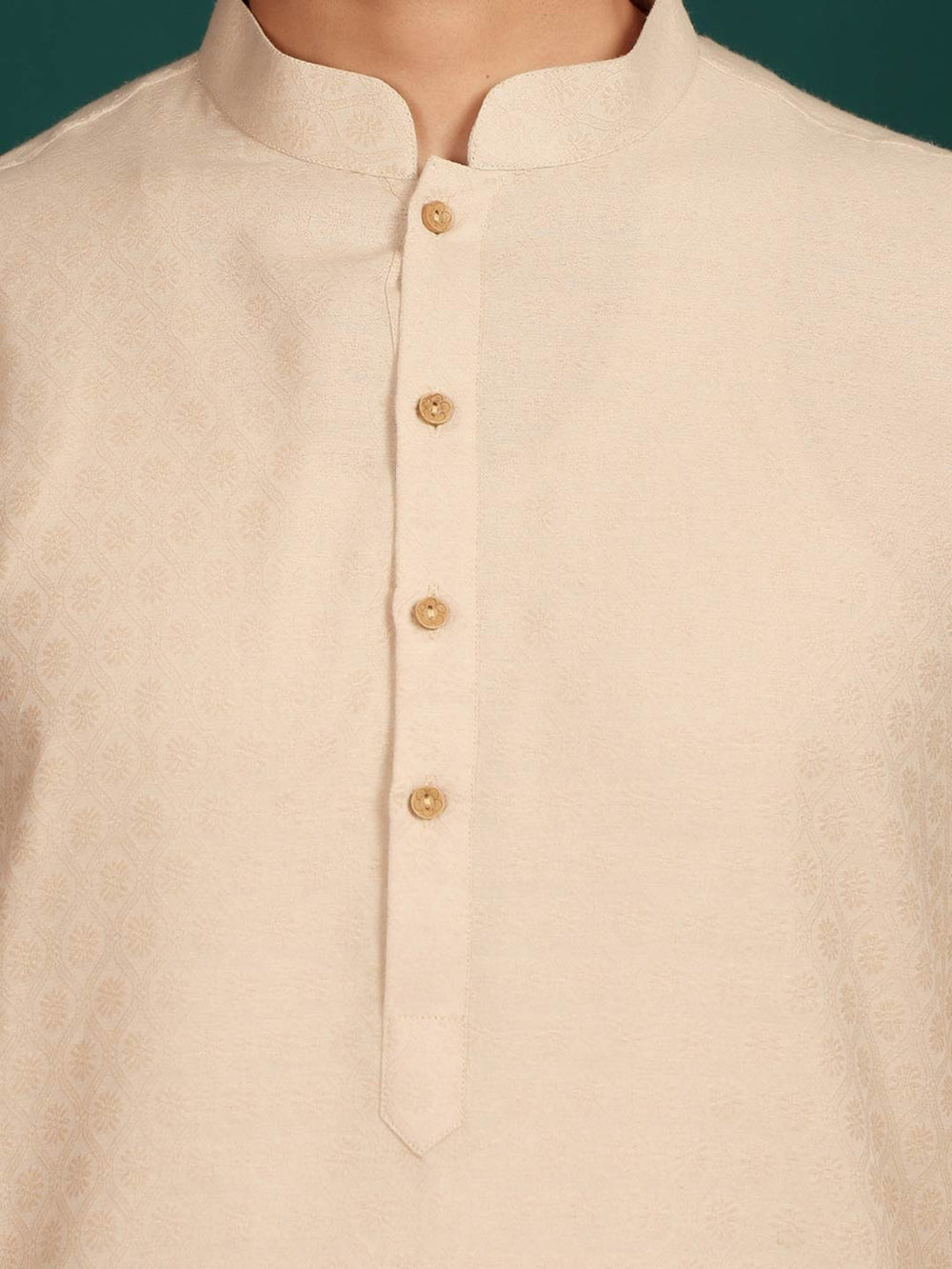 Beige Self Design Woven Jacquard Cotton Straight Kurta – Beige