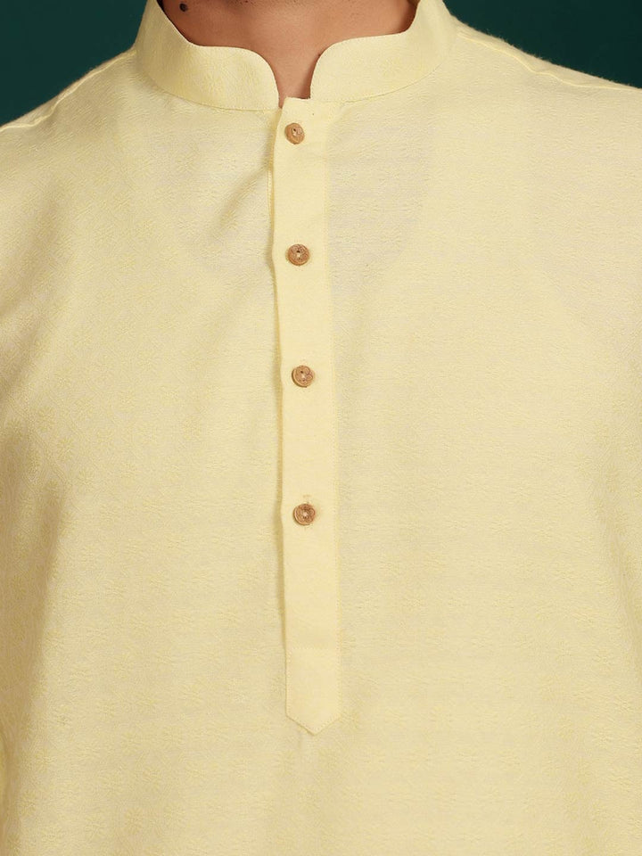 Custard Yellow Self Design Woven Jacquard Cotton Straight Kurta