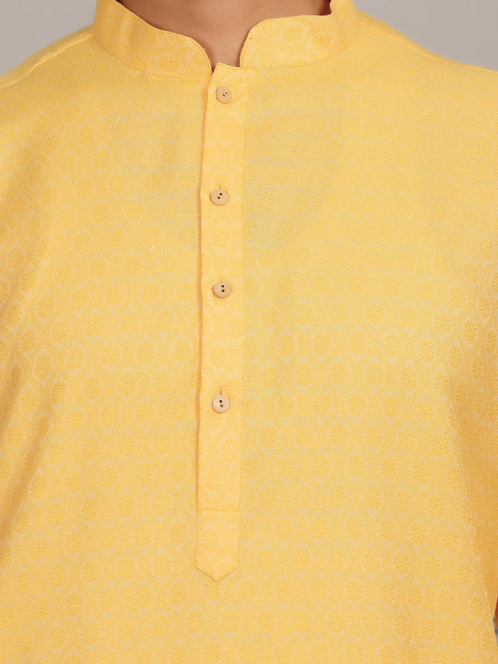 Sun Yellow Self Design Woven Jacquard Cotton Straight Kurta
