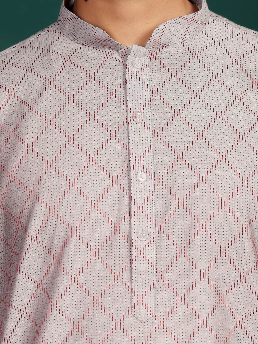 Gray-Red Thread Work Delux Cotton Straight Kurta – Gray-1