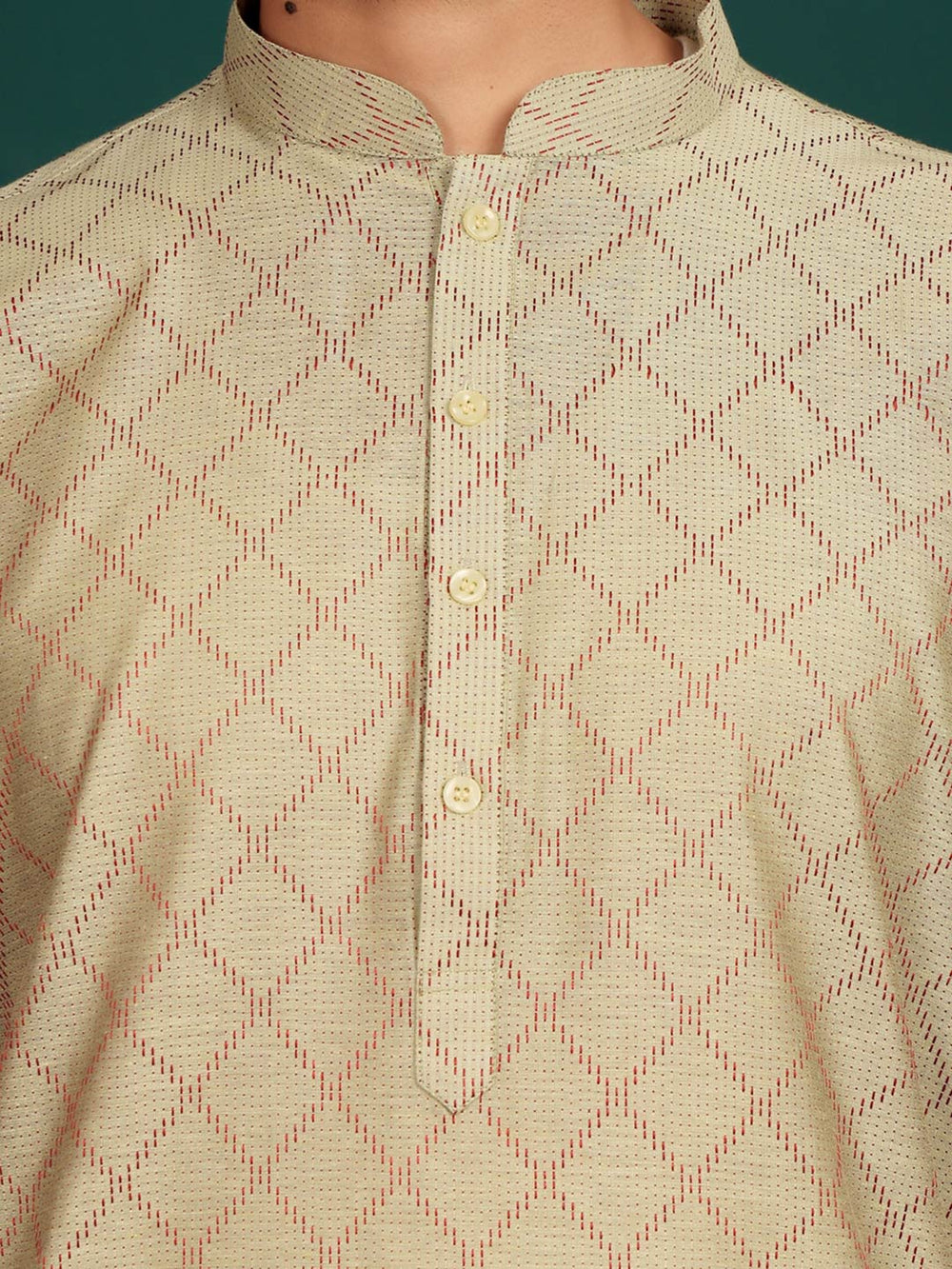 Lime-Red Thread Work Delux Cotton Straight Kurta – Green