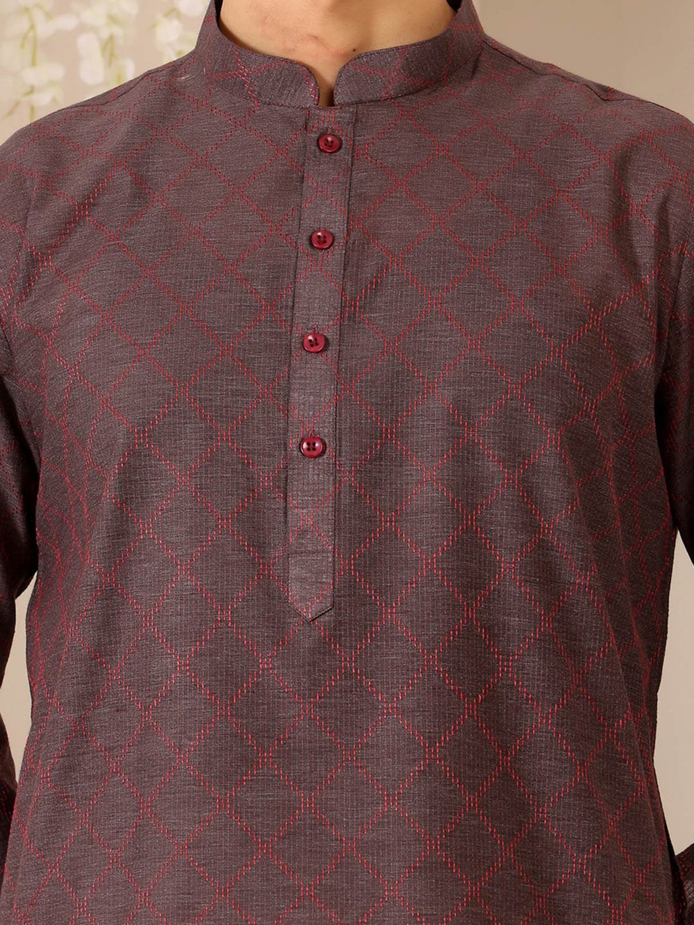 Brown-Red Thread Work Delux Cotton Straight Kurta – Brown