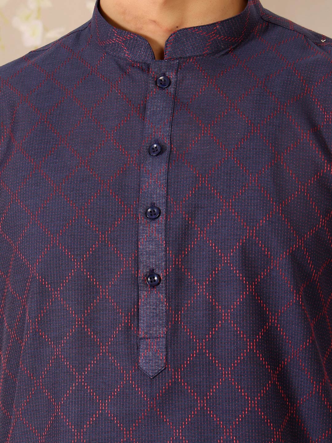 Dark Violet-Red Thread Work Delux Cotton Straight Kurta