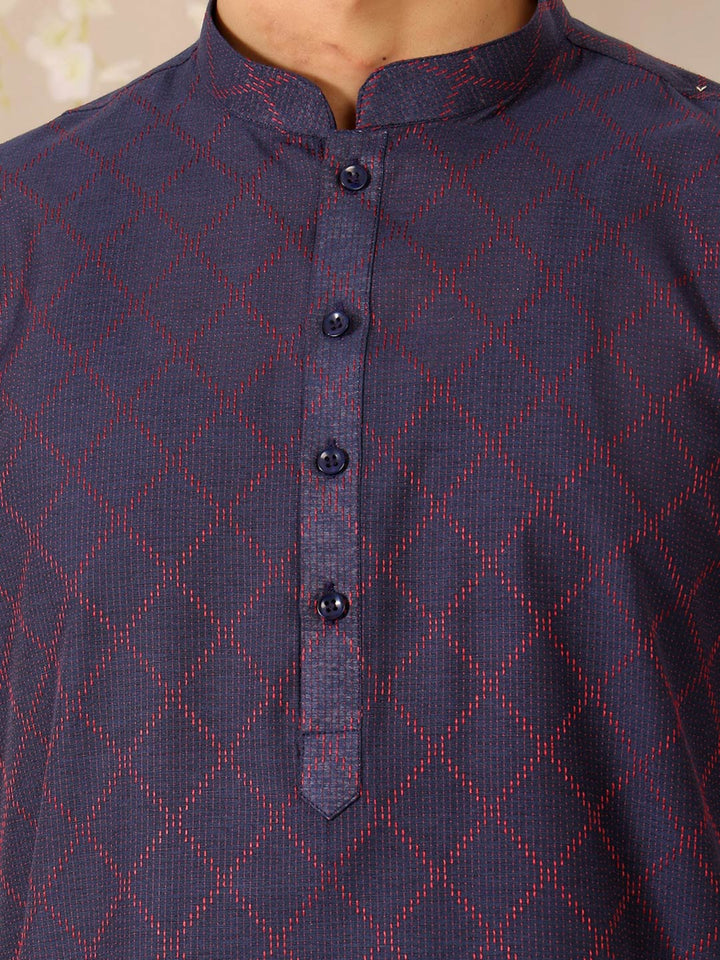 Dark Violet-Red Thread Work Delux Cotton Straight Kurta
