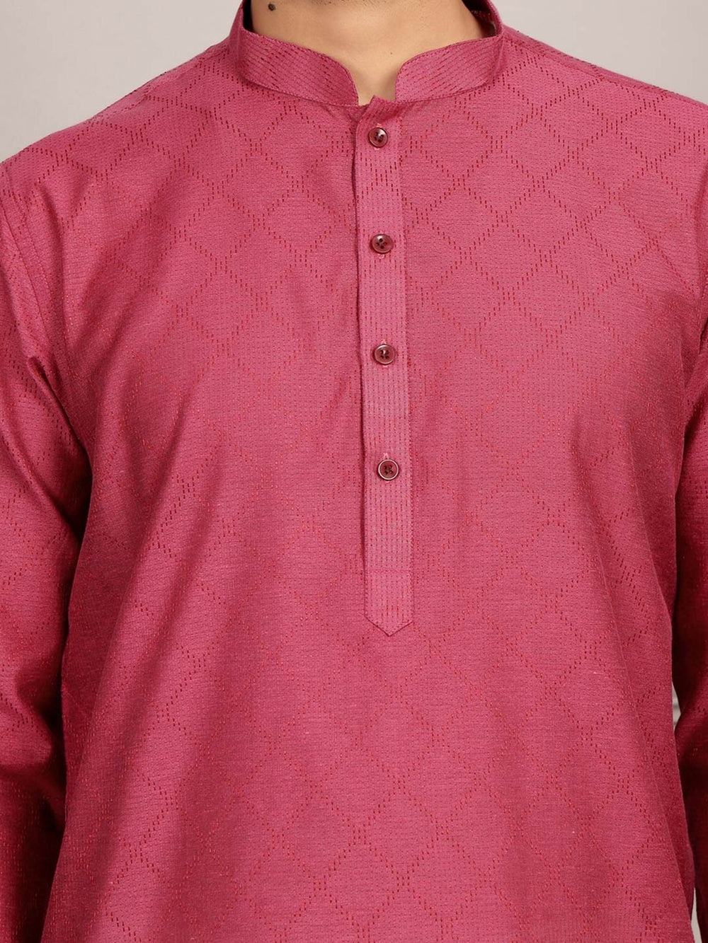 Magenta-Red Thread Work Delux Cotton Straight Kurta – Pink