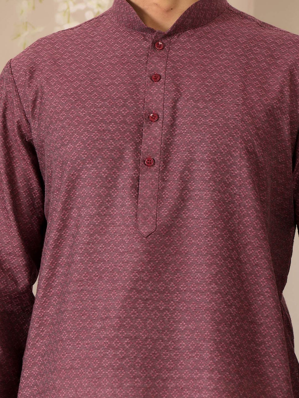 Dark Mauve Self Design Woven Jacquard Cotton Straight Kurta – Purple