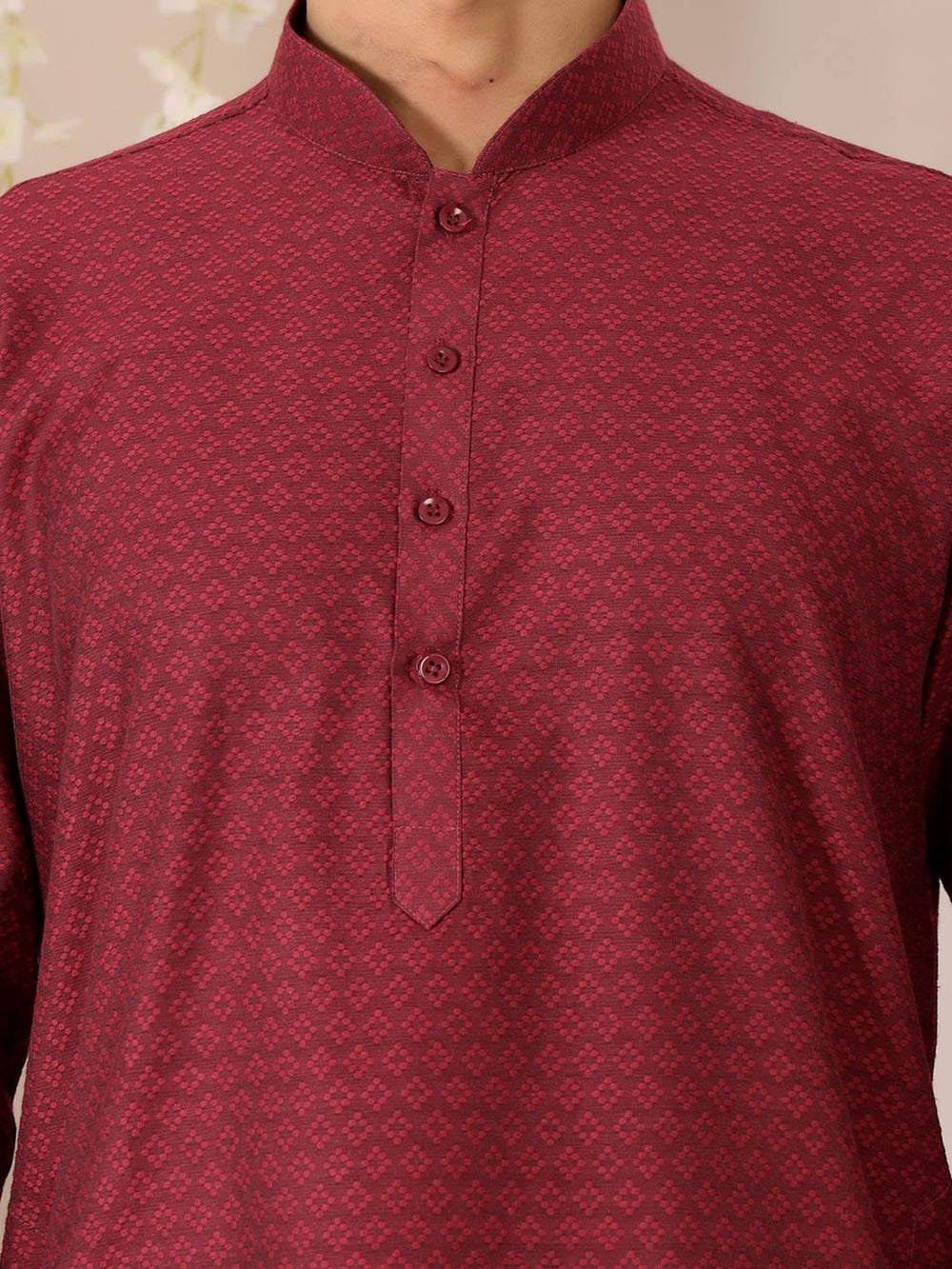 Maroon Self Design Woven Jacquard Cotton Straight Kurta – Maroon