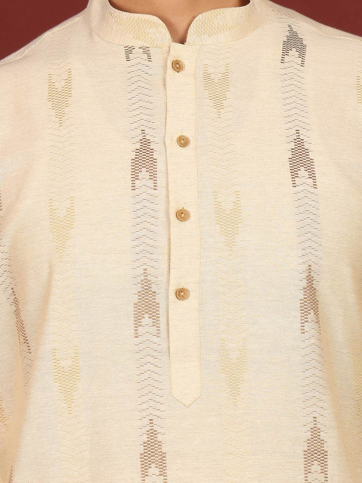 Beige Woven Jacquard Delux Cotton Straight Kurta