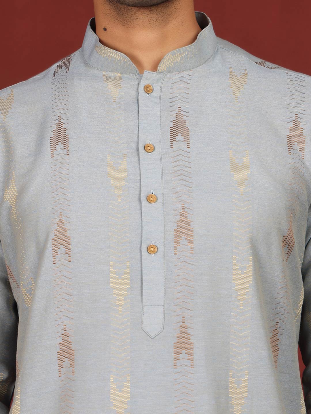 Grayish Blue Woven Jacquard Delux Cotton Straight Kurta