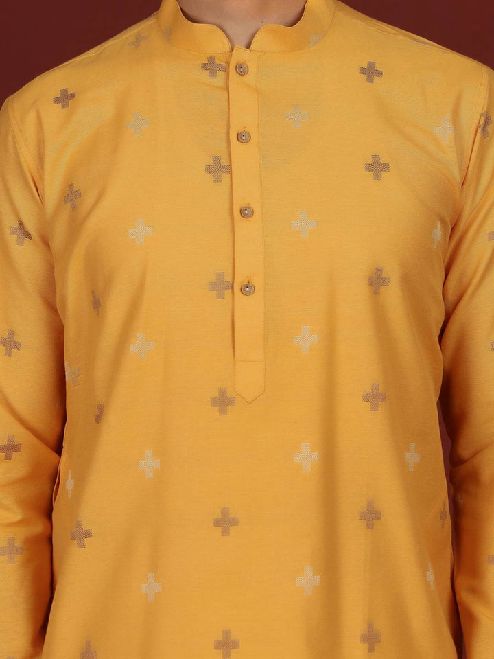 Turmeric Yellow Woven Jacquard Delux Cotton Straight Kurta