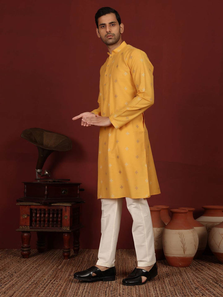 Turmeric Yellow Woven Jacquard Delux Cotton Straight Kurta