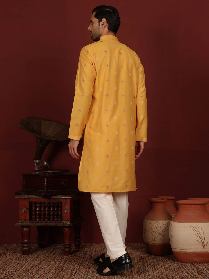 Turmeric Yellow Woven Jacquard Delux Cotton Straight Kurta