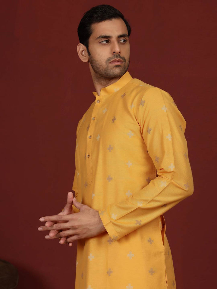 Turmeric Yellow Woven Jacquard Delux Cotton Straight Kurta
