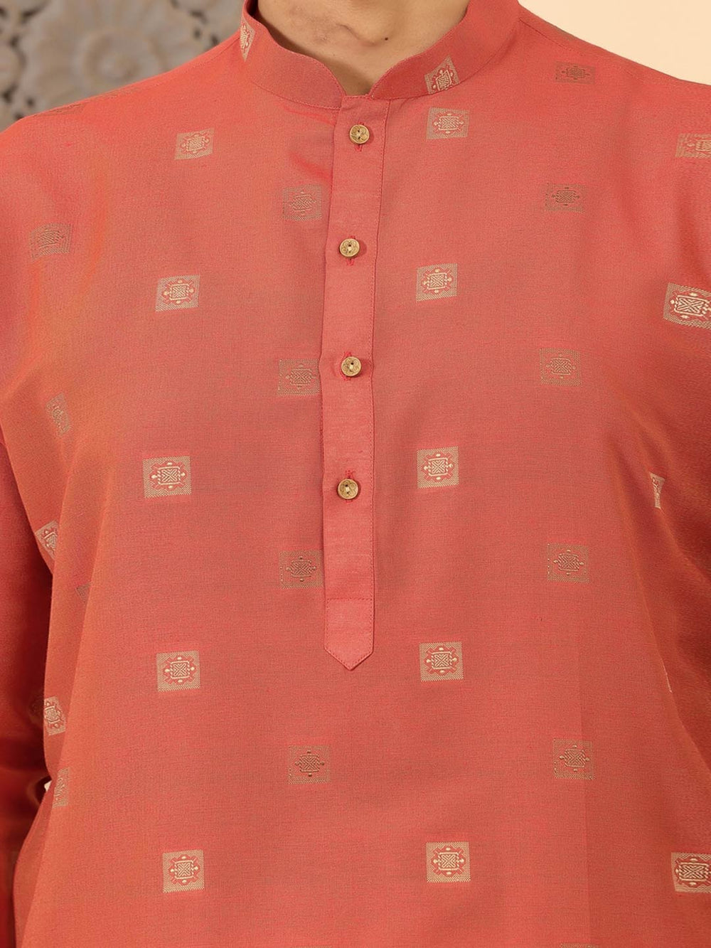 Carrot Red Woven Jacquard Delux Cotton Straight Kurta – Red