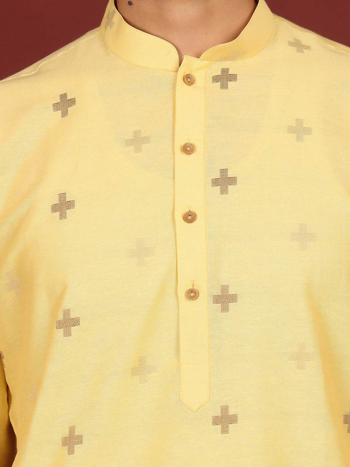 Light Yellow Woven Jacquard Delux Cotton Straight Kurta