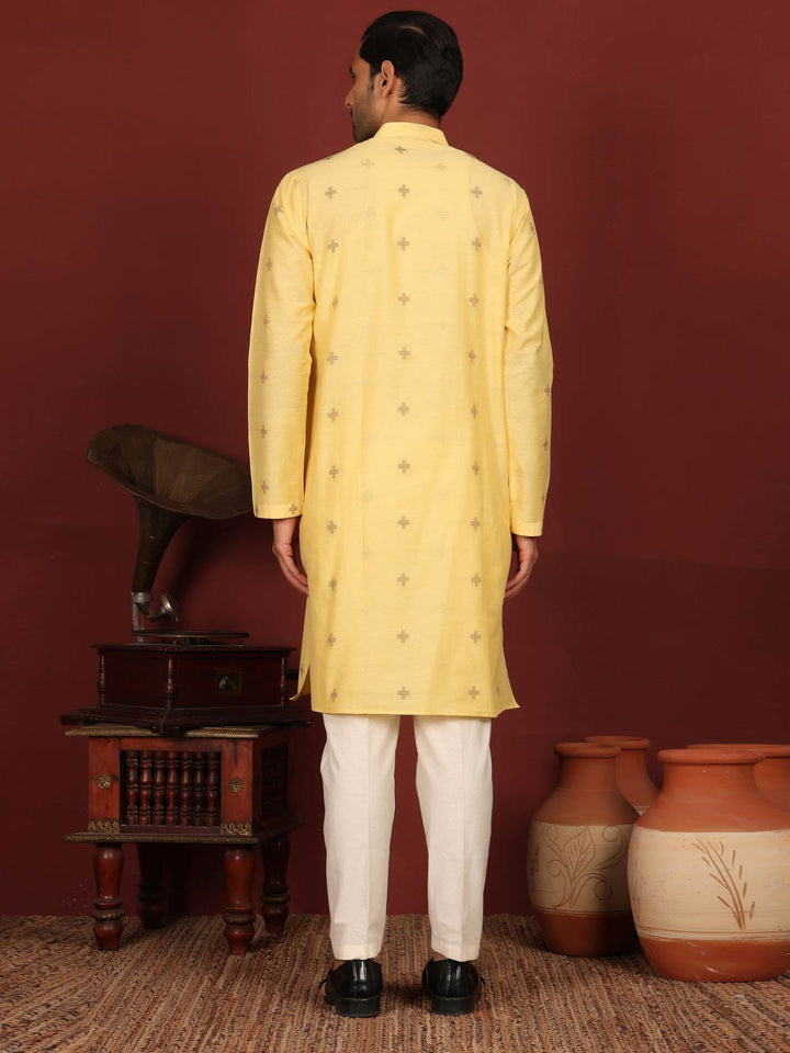 Light Yellow Woven Jacquard Delux Cotton Straight Kurta