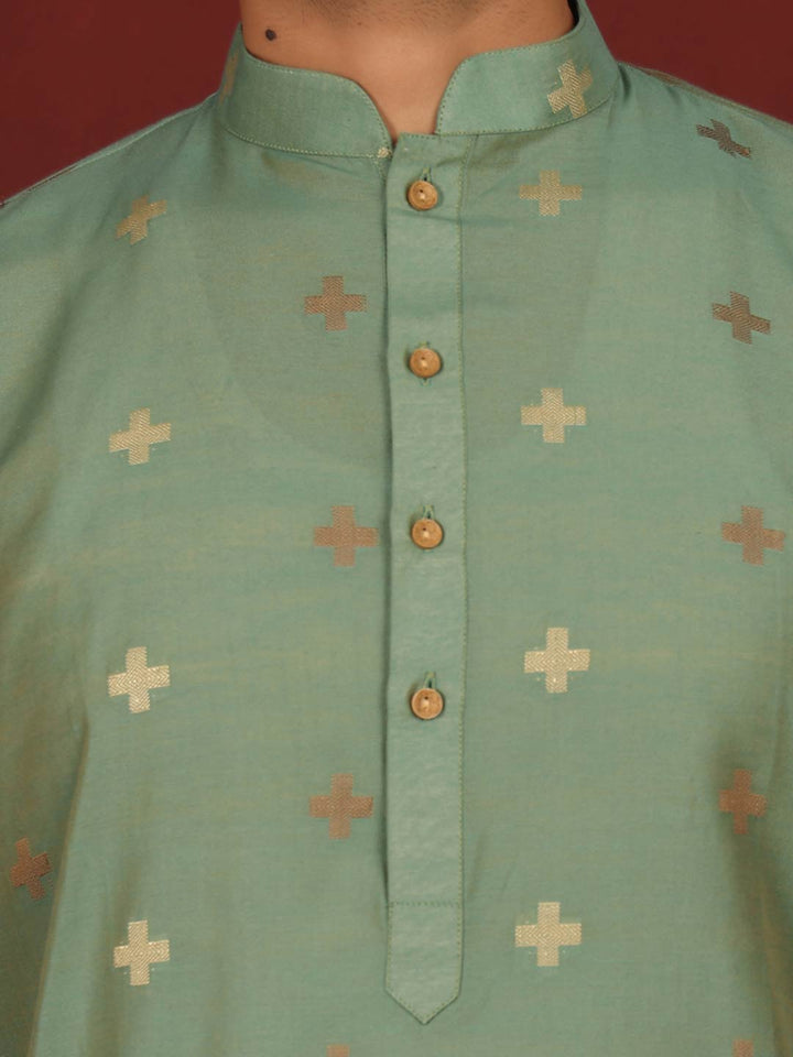 Mineral Green Woven Jacquard Delux Cotton Straight Kurta