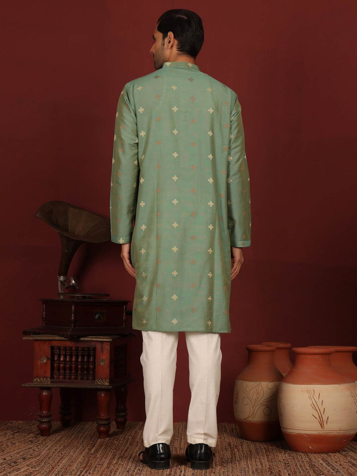 Mineral Green Woven Jacquard Delux Cotton Straight Kurta