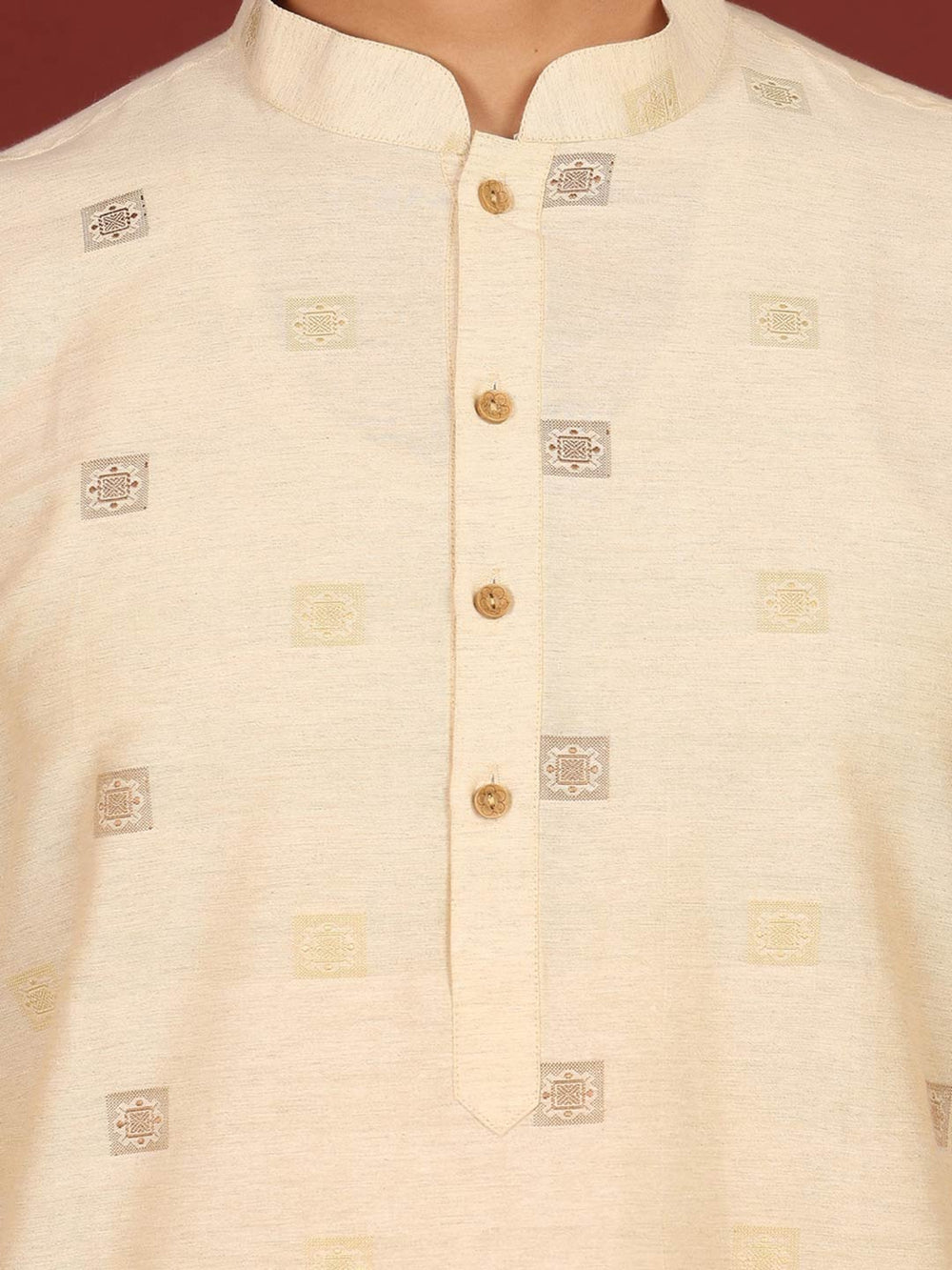 Beige Woven Jacquard Square Motif Delux Cotton Straight Kurta – Beige