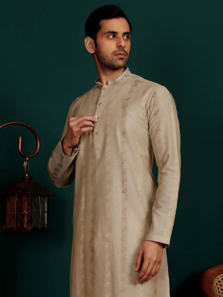 Dark Gray Woven Jacquard Delux Cotton Straight Kurta