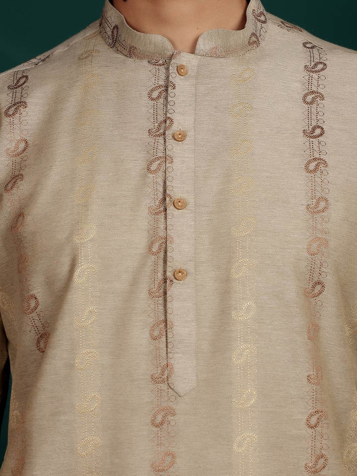 Dark Gray Woven Jacquard Delux Cotton Straight Kurta