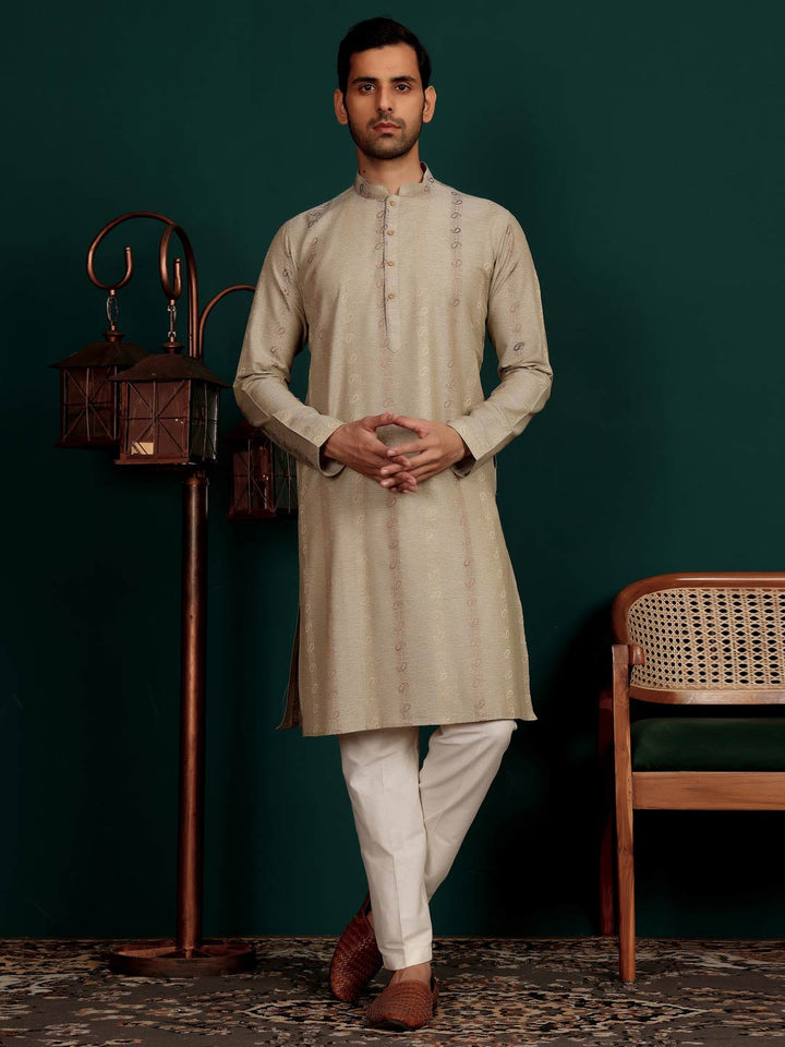 Dark Gray Woven Jacquard Delux Cotton Straight Kurta