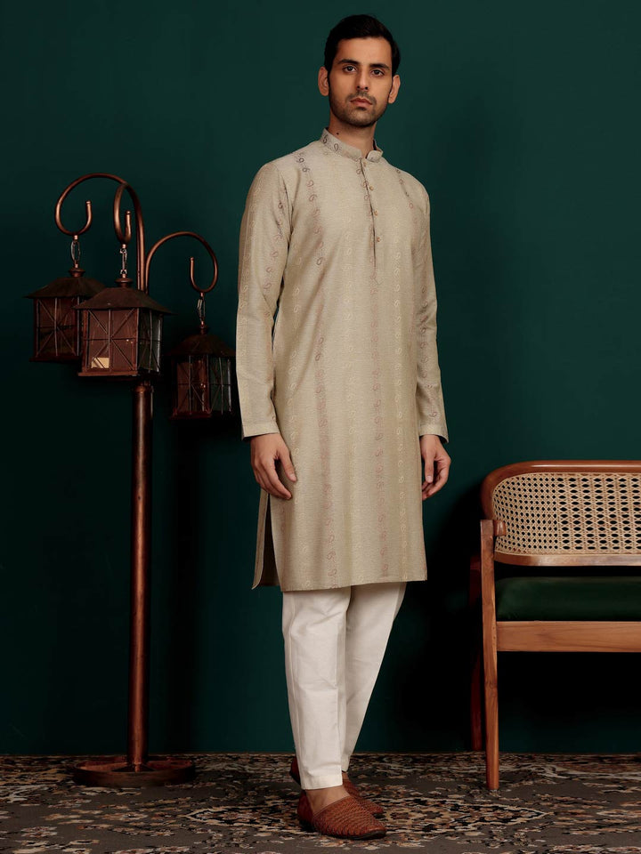 Dark Gray Woven Jacquard Delux Cotton Straight Kurta