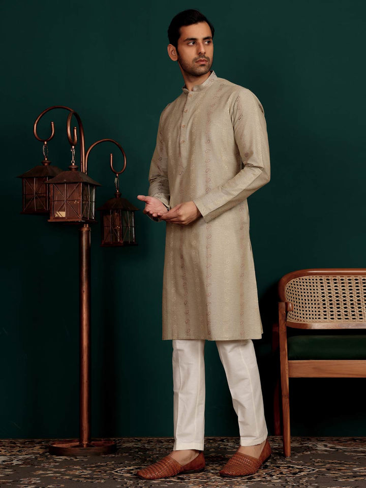 Dark Gray Woven Jacquard Delux Cotton Straight Kurta