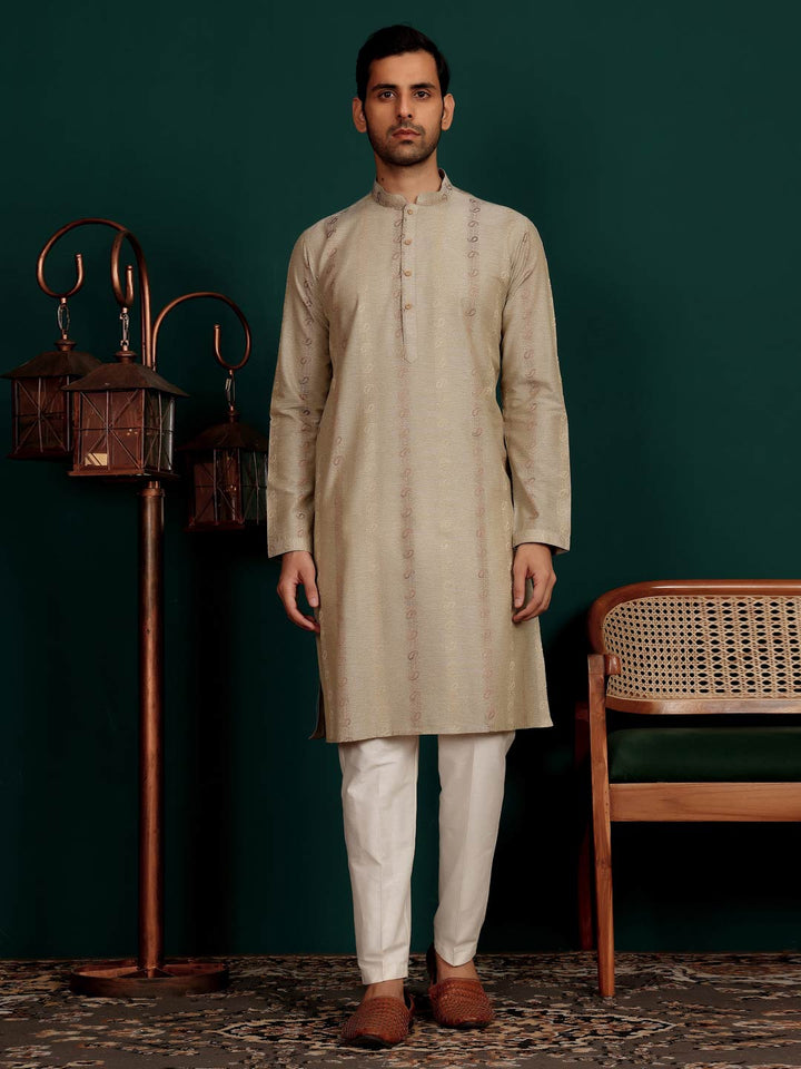 Dark Gray Woven Jacquard Delux Cotton Straight Kurta
