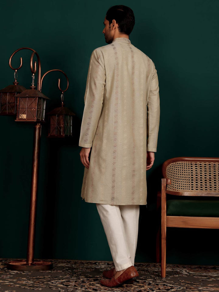 Dark Gray Woven Jacquard Delux Cotton Straight Kurta