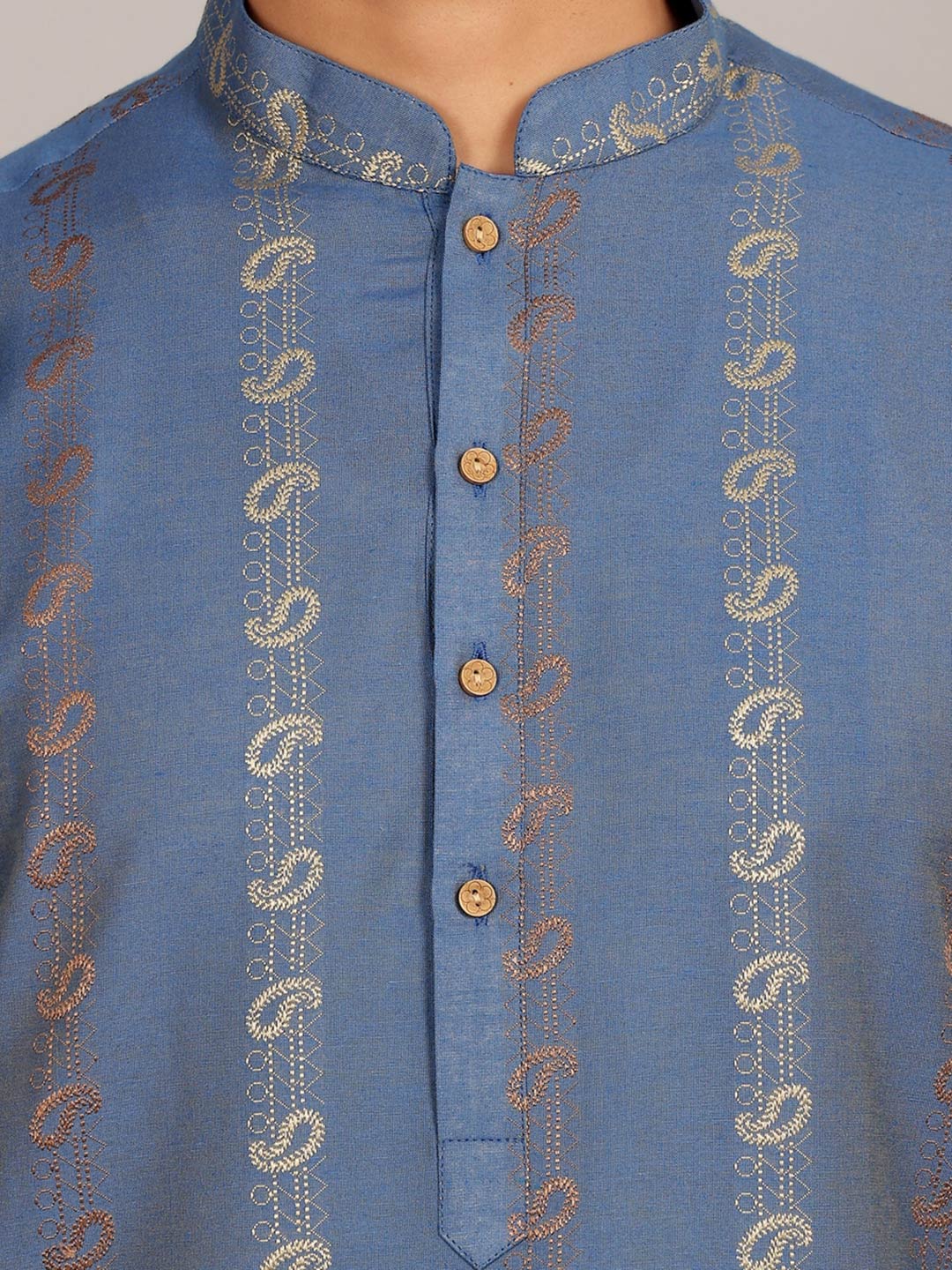 Pastel Blue Woven Jacquard Delux Cotton Straight Kurta