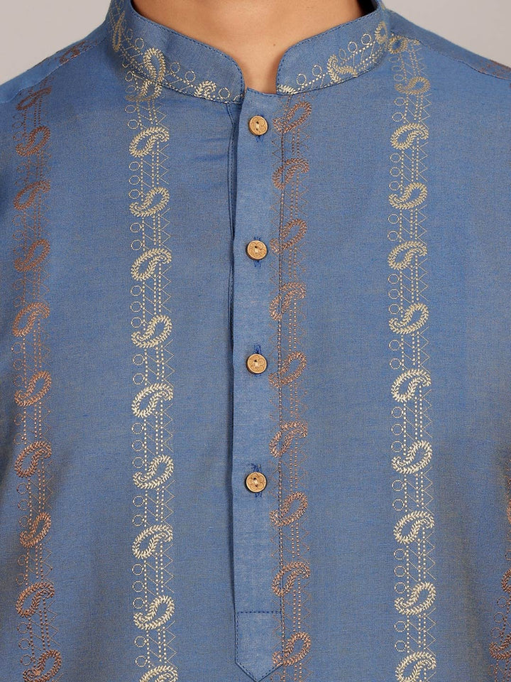 Pastel Blue Woven Jacquard Delux Cotton Straight Kurta