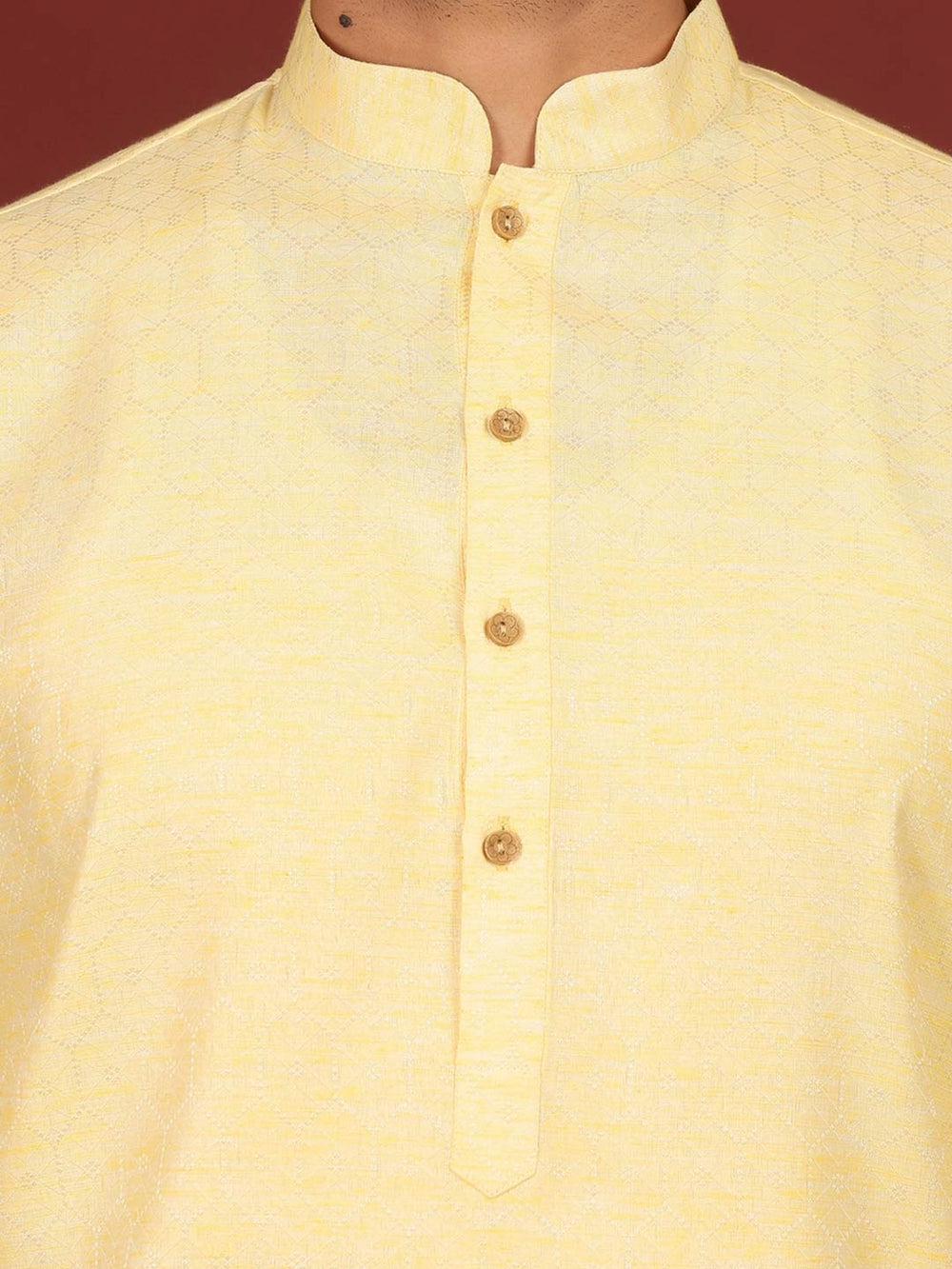Yellow-Cream Woven Jacquard Delux Cotton Straight Kurta – Yellow