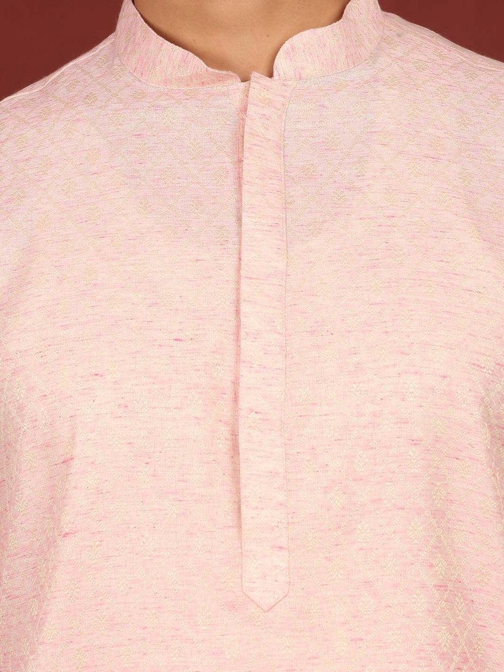 Pink-Cream Woven Jacquard Delux Cotton Straight Kurta – Pink
