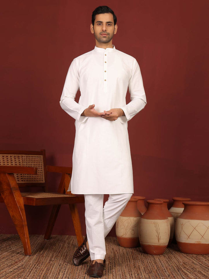 White Delux Cotton Solid Straight Kurta