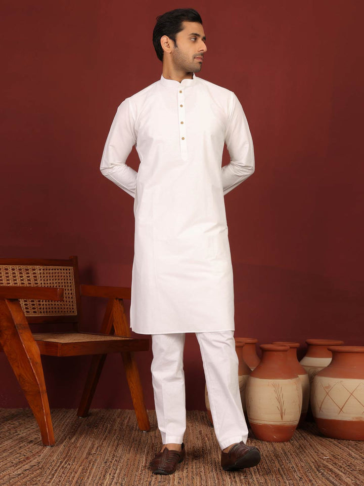 White Delux Cotton Solid Straight Kurta