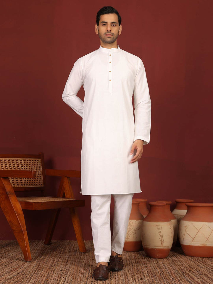White Delux Cotton Solid Straight Kurta