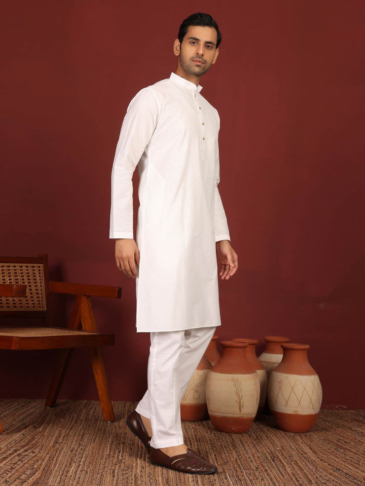 White Delux Cotton Solid Straight Kurta